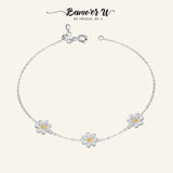 925 Sterling Silver Daisy Flower Link Bracelet for Women