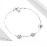 925 Sterling Silver Daisy Flower Link Bracelet for Women