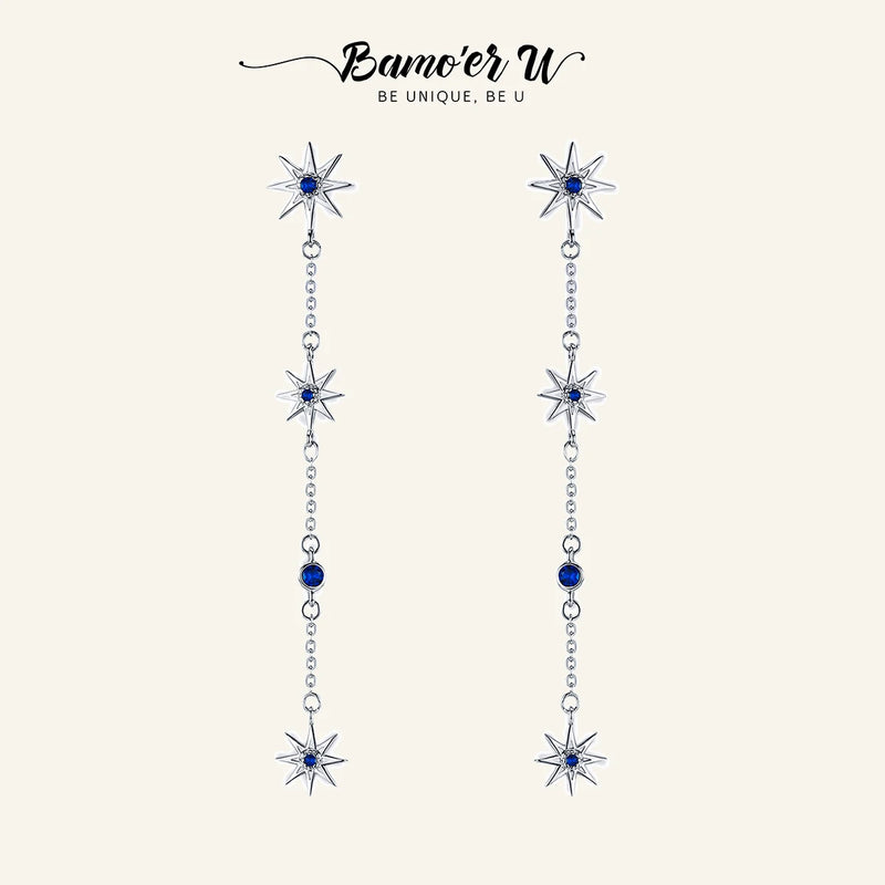 925 Silver Star Zircon Drop Earrings Wedding Jewelry