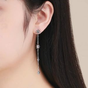 925 Silver Star Zircon Drop Earrings Wedding Jewelry
