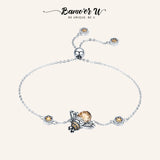 925 Silver Dancing Honey Bee Chain Link Bracelet Crystal Stone Jewelry