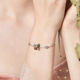 925 Silver Dancing Honey Bee Chain Link Bracelet Crystal Stone Jewelry