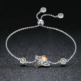 925 Silver Dancing Honey Bee Chain Link Bracelet Crystal Stone Jewelry