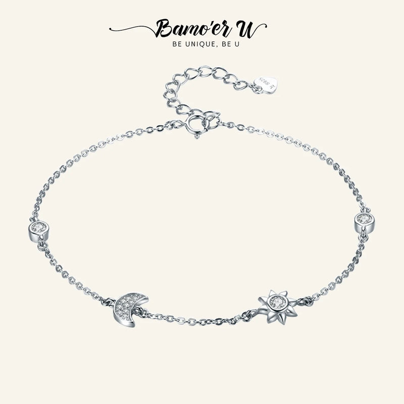 925 Sterling Silver Star & Moon CZ Bracelet for Women