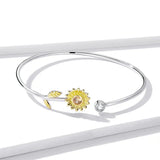 925 Silver Sunflower Cuff Bracelet Women BSB045