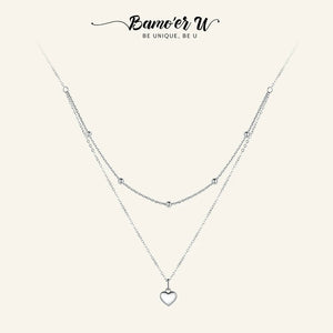 925 Silver Heart Pendant Necklace Double Layers BSN168