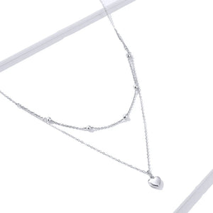 925 Silver Heart Pendant Necklace Double Layers BSN168