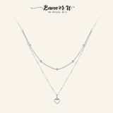 925 Silver Heart Pendant Necklace Double Layers BSN168