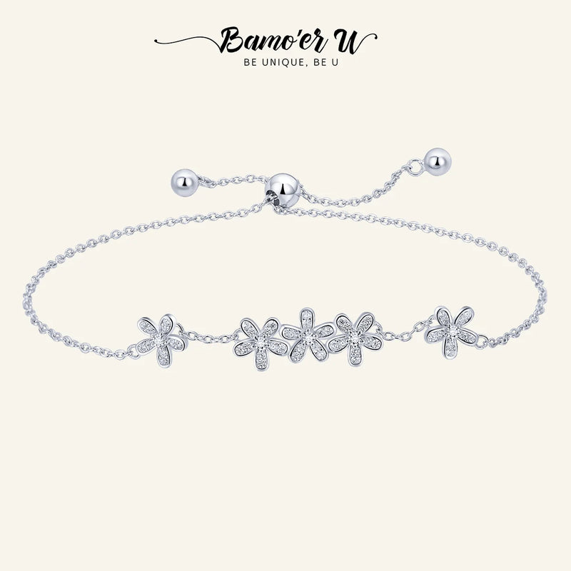 925 Silver Daisy Flower Women Bracelet CZ Jewelry Gift