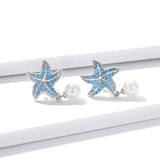 925 Silver Starfish & Pearl Stud Earrings Women's Jewelry BSE405