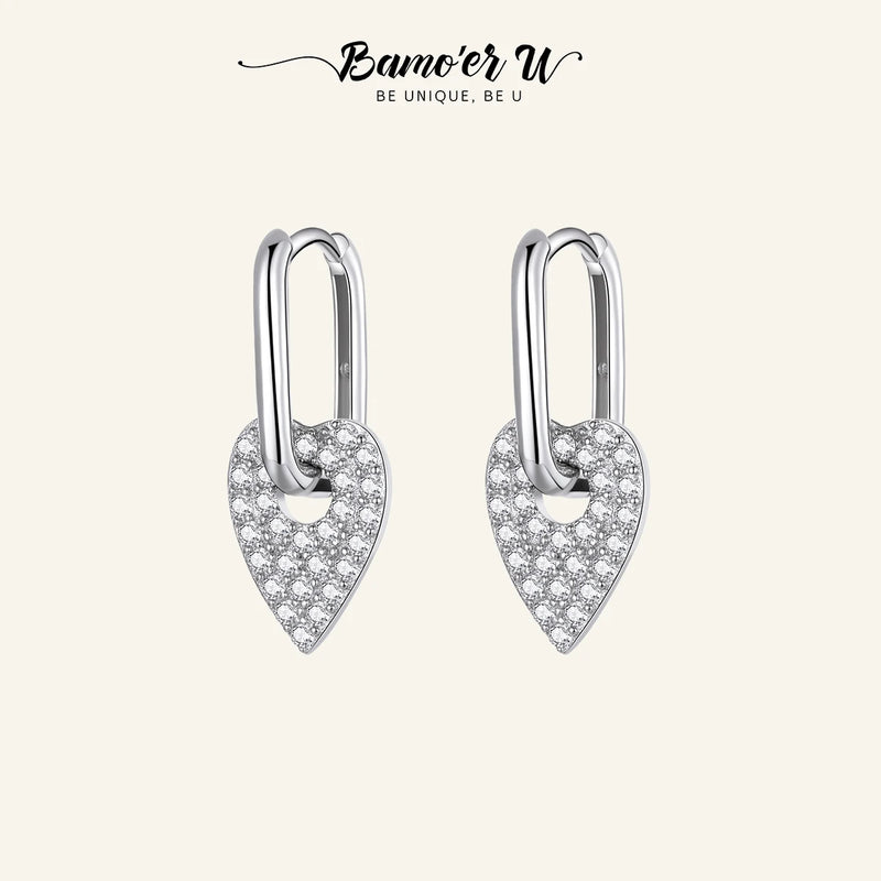 925 Silver Shining Heart Earrings for Women Fine Jewelry