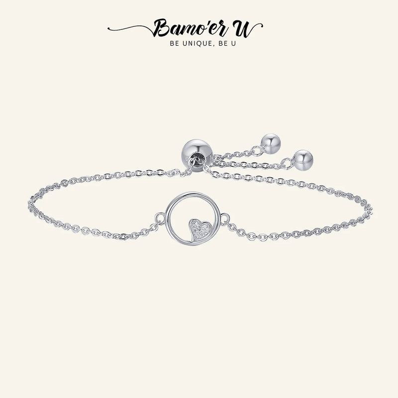 925 Sterling Silver Sweetheart Heart Circle Bracelet Women Silver Jewelry