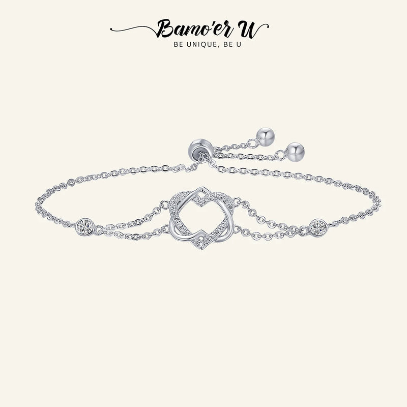 925 Silver Twisted Double Heart Chain Bracelets For Women Silver Jewelry