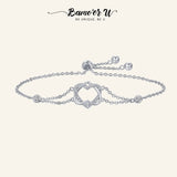 925 Silver Twisted Double Heart Chain Bracelets For Women Silver Jewelry