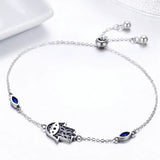 925 Sterling Silver Lucky Hamsa Fatima Hand Chain Bracelet Women CZ Jewelry