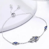 925 Sterling Silver Lucky Hamsa Fatima Hand Chain Bracelet Women CZ Jewelry