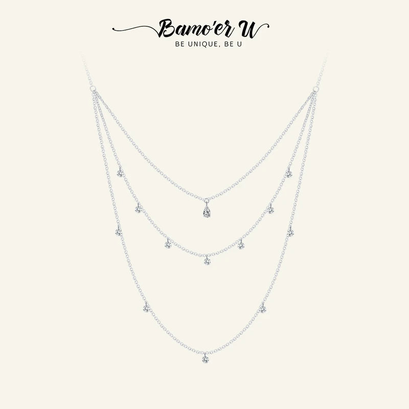 Daisy Adjustable Necklace Women 925 Silver CZ Three Layer Necklace SCN429