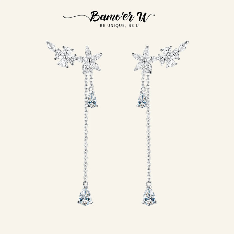 925 Sterling Silver Tassel Dangle Earrings for Women Wedding
