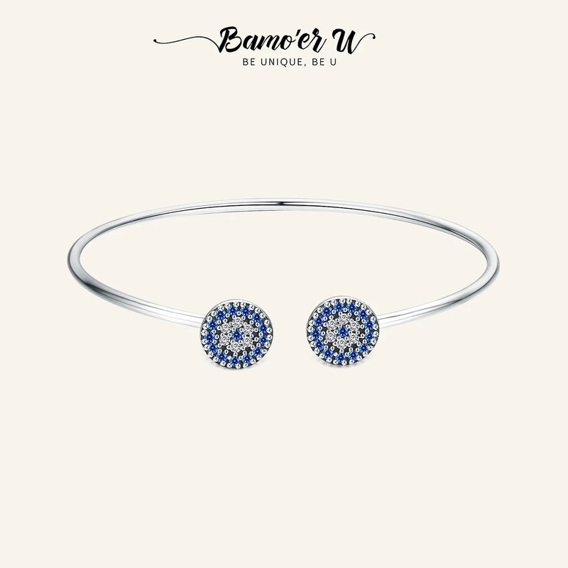 925 Silver Lucky Eyes CZ Open Cuff Bangle Bracelet