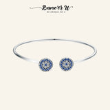 925 Silver Lucky Eyes CZ Open Cuff Bangle Bracelet