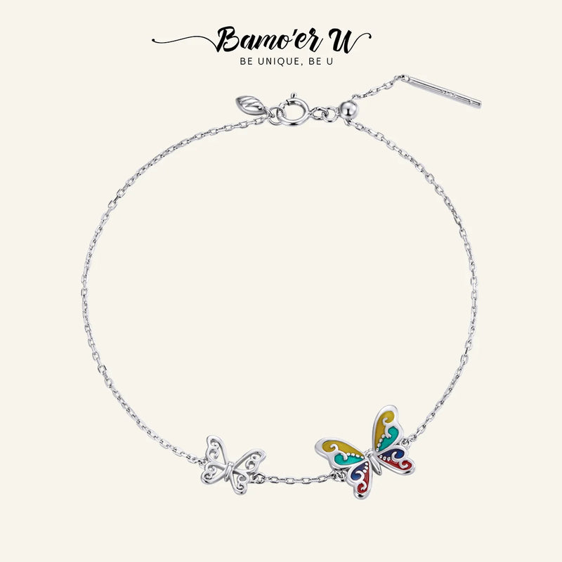 Sterling Silver Butterfly Chain Bracelet Plated Platinum