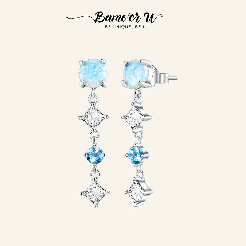 925 Sterling Silver Opal Earrings Zirconium Dangle Earrings