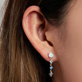 925 Sterling Silver Opal Earrings Zirconium Dangle Earrings