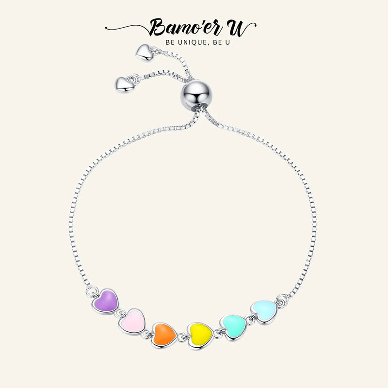 Heart Enamel Bracelet 925 Silver Chain Anti-allergy Jewelry
