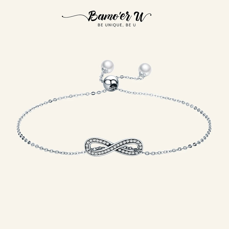 925 Silver Infinity Love Chain Link Women Bracelet SCB056