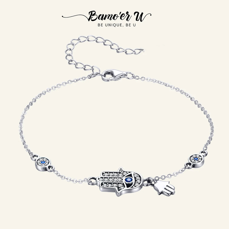 925 Sterling Silver Hand of Fatima Chain Link Bracelet for Women SCB079