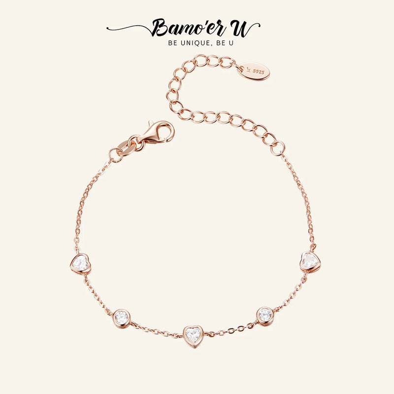 925 Silver Heart Bracelet Lobster Clasp Sterling Silver Jewelry