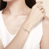 925 Silver Heart Pink CZ Chain Bangle Bracelet Women Jewelry