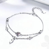 925 Silver Sweet Heart Pink CZ Double Layers Bracelets for Women SCB090