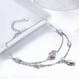 925 Silver Sweet Heart Pink CZ Double Layers Bracelets for Women SCB090