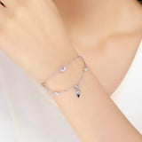 925 Silver Sweet Heart Pink CZ Double Layers Bracelets for Women SCB090