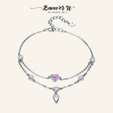 925 Silver Sweet Heart Pink CZ Double Layers Bracelets for Women SCB090