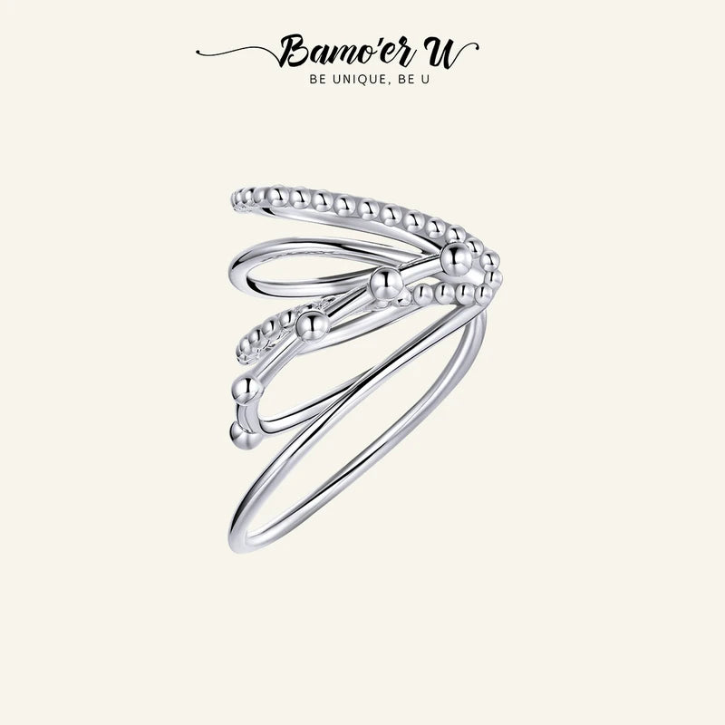 925 Sterling Silver Layer Circle Chain Ear Clip Women Earrings