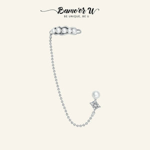 925 Silver Natural Fresh Pearl Chain Ear Clip for Women Earrings