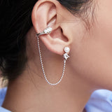 925 Silver Natural Fresh Pearl Chain Ear Clip for Women Earrings