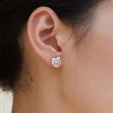 925 Sterling Silver Heart Stud Earrings Rock Texture Punk Jewelry