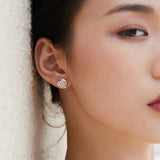 925 Sterling Silver Heart Stud Earrings Rock Texture Punk Jewelry