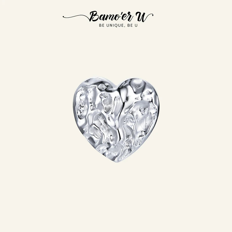 925 Sterling Silver Heart Stud Earrings Rock Texture Punk Jewelry