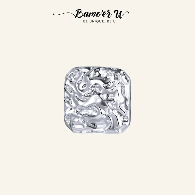 925 Sterling Silver Square Rock Texture Stud Earrings For Women