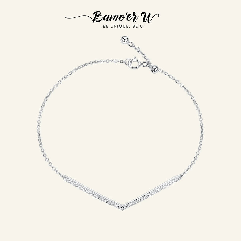 Geometric Silver Bracelet with Clear CZ for Women