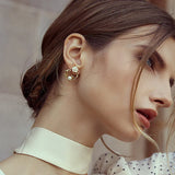 U Wedding Flower 18K Pearl Earrings 925 Silver Zircon Studs