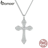 925 Silver CZ Cross Pendant Necklace for Women Girls