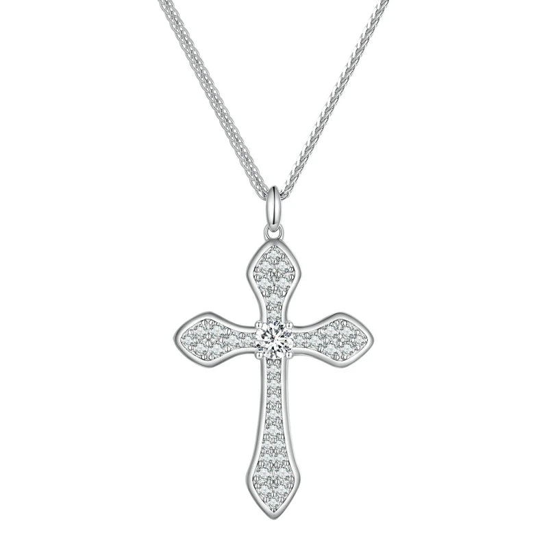 925 Silver CZ Cross Pendant Necklace for Women Girls