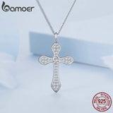 925 Silver CZ Cross Pendant Necklace for Women Girls
