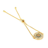 Round CZ Eye Charm Bracelet Rose Slider Chain Adjustable Crystal Jewelry