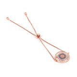Round CZ Eye Charm Bracelet Rose Slider Chain Adjustable Crystal Jewelry